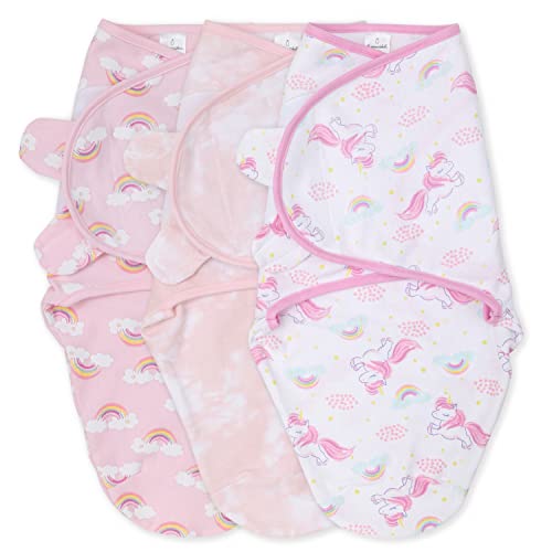 Image of The Peanutshell Baby Girl Swaddle Set - Rainbow and Unicorn - 3 Pack (M/L - 3-6 Months)