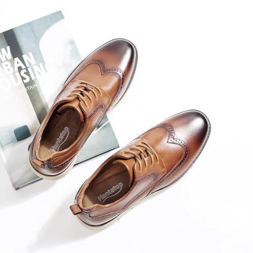 Image of Men's Full-Grain Leather Oxfords, Business Formal Dress Shoes with Arch Support, Comfortable for Office, Daily & Dating