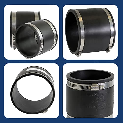 Image of SUPPLY GIANT 6I4I Flexible PVC Rubber Rubber Coupling with Stainless Steel Clamps, 6 inch, Black