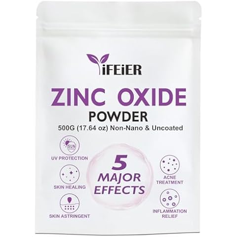 iFEiER Zinc Oxide Powder | 500g(17.64oz) Non Nano Uncoted Zinc Oxide Powder for Skin Protection | Cosmetics Grade for DIY Sunscreen lotions Cover