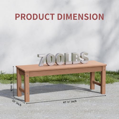 Image of Psilvam 47 inch Backless HDPE Outdoor Bench for 2-Person, Teak, 2pcs