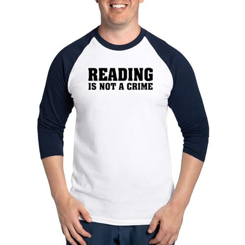CafePress Reading is Not A Crime Baseball Jersey Men's Cotton Baseball Jersey, 3/4 Raglan Sleeve Shirt Blue/White