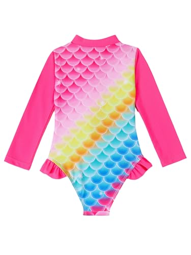 Kids Girls Hot Spring Beach Swimsuit Long Sleeve Bikini Scale Printed Sun Protection Bathing Suit2