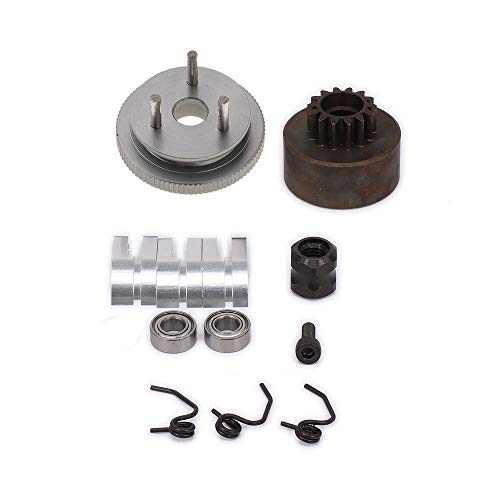 Clutch Bell Shoes Bearing 14T Gear Flywheel Assembly Kit Set Springs Cone Engine Nut for 1/8 RC Hobby Model Nitro Car HPI HSP Traxxas Axial Himoto (Titanium)