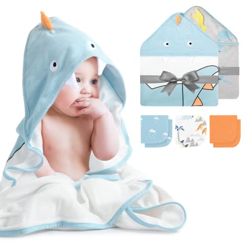 Image of Momcozy Baby Hooded Towel, 8-Piece Bath for Boys or Girls, Washcloth Set with Cute Design, Shower Towel Gift for Newborns, Infants and Toddlers