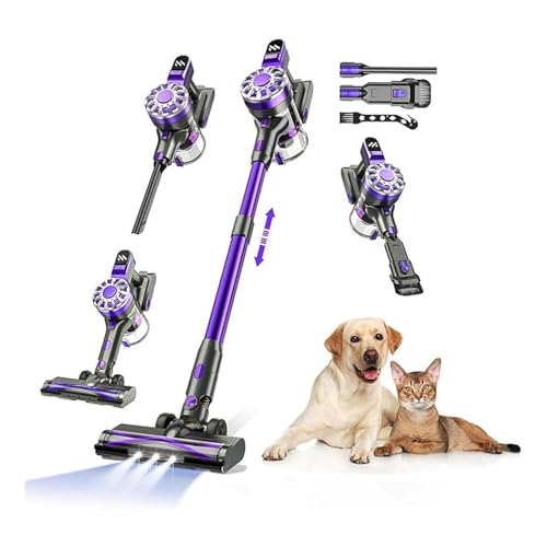 Cordless Vacuum Cleaner,Vacuum Cleaners for Home with Super Suction,Lightweight Stick Vacuum with 35 Mins Runtime,Rechargeable Cordless Vacuum for Carpet, Tile, Pet Hair, Hardwood Floors(Purple)