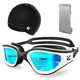 ZIONOR G1 Lite Swim Goggles with Swim Cap Comfortable Anti-fog Swimming Goggles Set for Adult Men Women