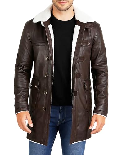 Men's Military Bane Vest Costume Jacket - Tom Knight Rises Winter Shearling Faux Leather Bane Coat Black & Brown