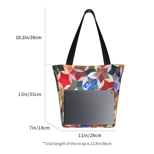 Wonky Star Quilt Fashionable Tote Bag - Durable Reusable Shopping Shoulder Bag With Zipper Pockets, Washable Market Bag For Travel & Beach2