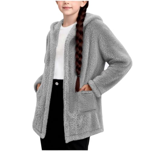 Fleece Jackets for Girls Warm Sherpa Coats with Pockets Open Front Hooded Fuzzy Cardigan Soft Fluffy Winter Jacket2
