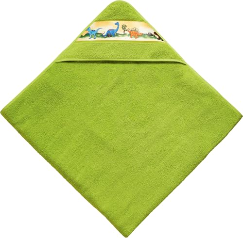 Erwin Müller Walk-Frottier Kapuzenbadetuch mit Dino-Motiv grün Größe 140x140 cm - kuschelweich, atmungsaktiv, besonders schnell trocknend und saugstark