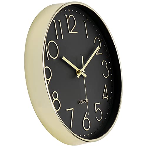 Lumuasky Black Gold Wall Clock, Modern Silent 12 Inch Non-Ticking Battery Operated Decorative Clock For Living Room Bedrooms Office Kitchen Decor #TOP1
