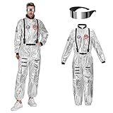HomeChi Disfraz de Astronauta para Adultos, Disfraz de Espacio Plateado con Gafas de Sol para Hombres, Disfraces Poliéster...