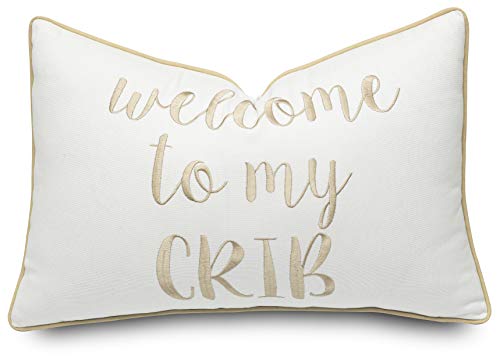 Rudransha Welcome To My Crib Embroidered Lumbar Accent Throw Pillow Cover - Nursery Decor - 12X18, Ivory-Beige #TOP7