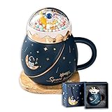 DRAMLOR Ceramic Astronaut Mug, 15OZ Astronaut Cups Kawaii Space Ceramic Mug with Lid and Spoon, Kawa