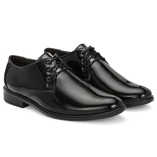 Image of Men's High-Gloss Patent Synthetic Leather Derby Shoes, Black, Lightweight Airmix Sole, Formal