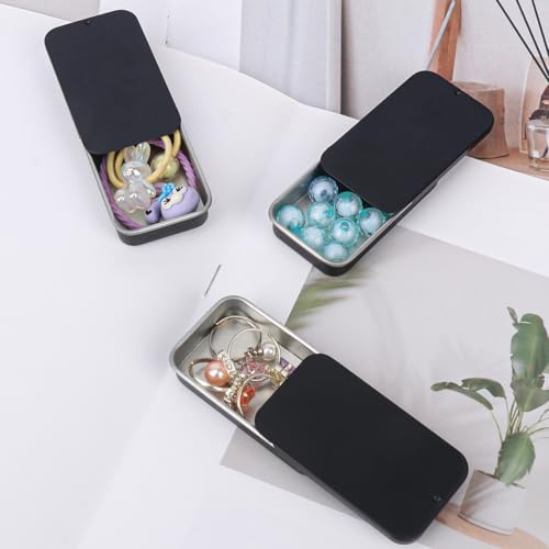 Image of 70 Pack Black Slide Top Metal Tin Containers, Mini Metal Tin Box with Slide Lid, Empty Lip Balm Containers for DIY Projects, Pills, Candies, Jewelry (2.36 x 1.34 x 0.43 Inch)