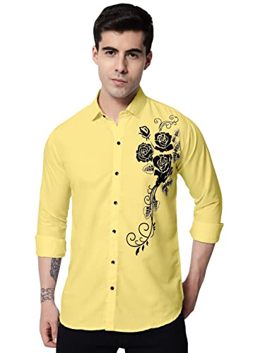 Image of Zombom Men's Regular Fit Cotton Blend Printed Spread Collar Full Sleeve Casual Shirt