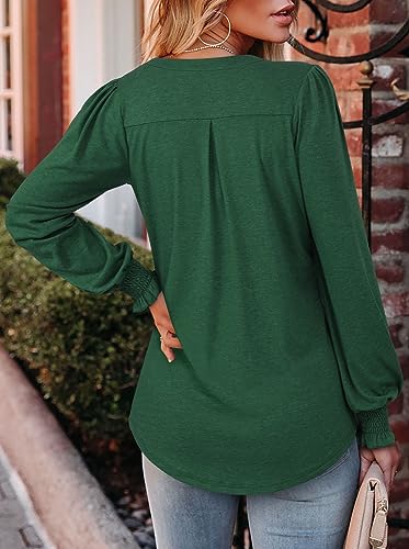 BETTE BOUTIK Long Sleeve Shirts for Women Fall Tops Dressy Blouses Pleated V Neck Tunic Tops for Leggings S-3XL