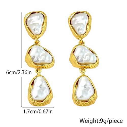 Long Pearl Earrings for Women Gold Baroque Pearl Earrings Gold Statement Pearls Dangle Earring Jewelry for Bridal Wedding (Golds A) by GDUPK - Used condition - Image 5