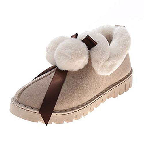 Botas Casuales Cálidas De Invierno, Botines Forrados De Piel Suave, Botas De Nieve Planas para Mujeres,Beige,UK5.5/US8/EU39 Cover