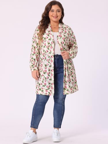Image of Agnes Orinda Women's Plus Size Lightweight Cardigan Casual Soft Long Sleeve Floral Knit Cardigans with Pockets