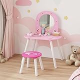 AIYAPLAY Kids Dressing Table with Mirror and Stool, Girls Vanity Set with Heart Design, Children Makeup Desk Chair for Kids Room, Bedroom, Nursery, for Ages 3–6 Years, Pink - Image 8
