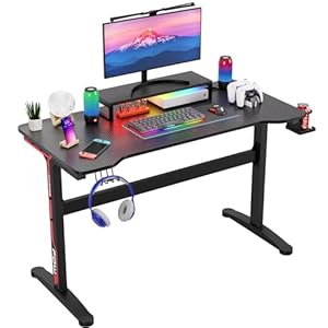 PayLessHere 47 Inch Gaming Desk T-Shaped Computer Desk Racing Style Gamer Table with Cup Holder & Headphone Hook Office Desk Modern Workstation for Home Office & PC Gaming Setup