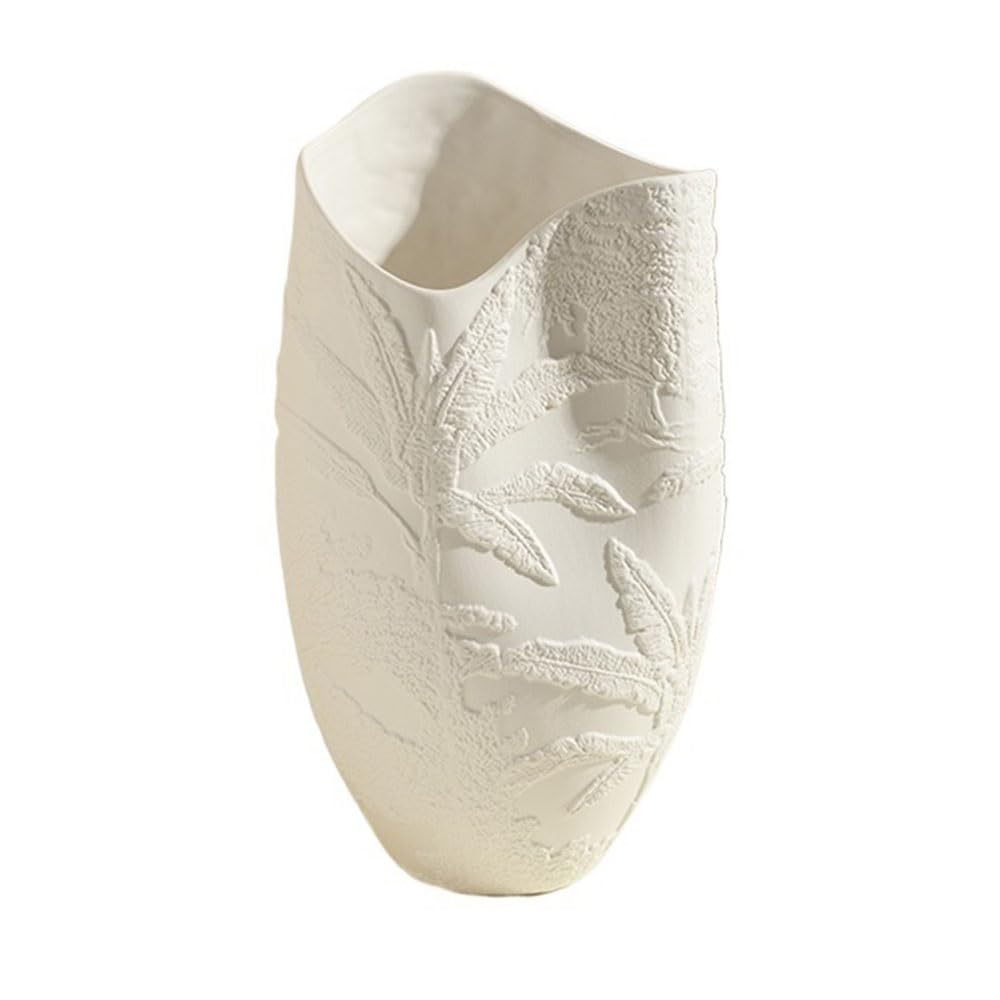 flower vase White Ceramic Vase with Leaf Relief Hydroponic Fresh Flower Vessel Decor Ornament