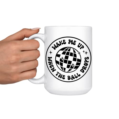Wake Me When the Ball Drops” Mug – New Year's Eve Coffee Cup (Black and White)