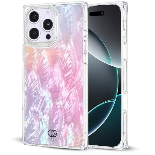 Image of COCOMII Rectangle for iPhone 16 Pro Max Case, Pink Real Mother of Pearl