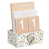 AceOrbit Wildflower Wood Block Perpetual Calendar Coquette Desk Decor