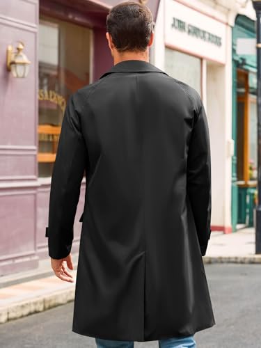 Runcati Mens Trench Coat Slim Fit Single Breasted Long Windbreaker Jacket Classic Lapel Casual Overcoat3