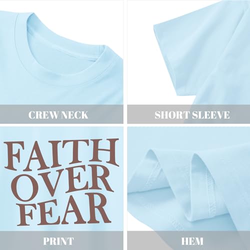Image of Girls Faith Over Fear Christian Shirts for Kids Jesus God Bible Verse Religious Tshirt Cute Preppy Graphic Tees Tops