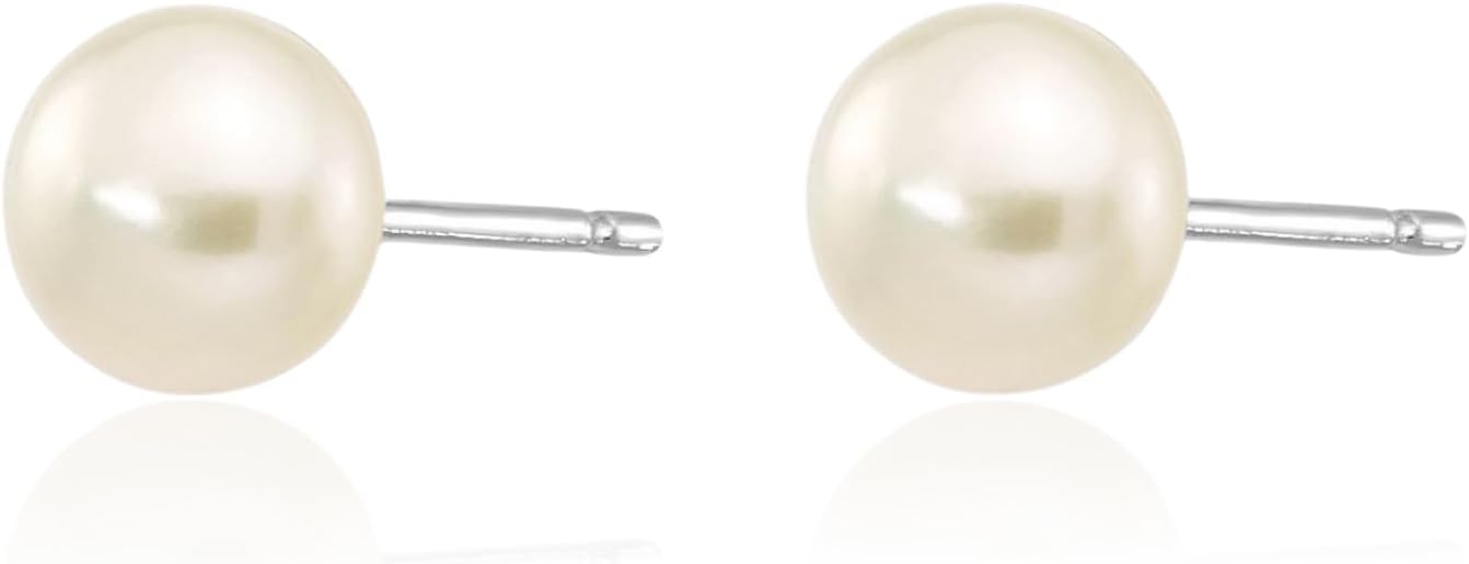 IceCarats 10K Solid White Gold 5mm Freshwater Pearl Stud Earrings Prong Set, Butterfly Back For Her