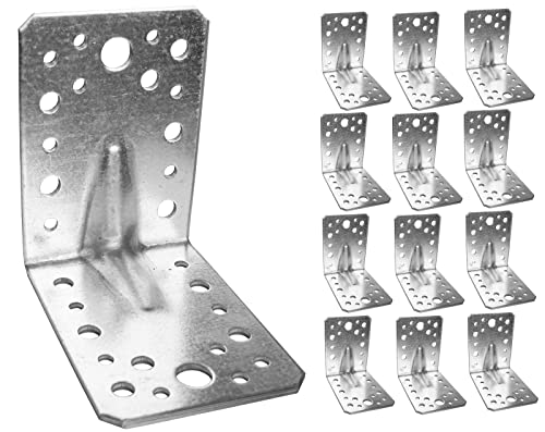 Lote de 12 unidades de 2,5 mm de grosor, 90 x 90 x 65 mm, conector de ángulo recto con abalorios, soportes de esquina, galvanizado 3,54 x 3,54 x 2,56 pulgadas Cover