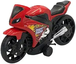 Moto Infantil de Brinquedo Super 1000, Vermelha, com Rodas de Apoio, Motocicleta Elétrica