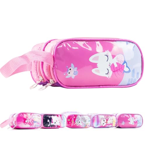 Estojo Escolar Infantil Feminino Resistente Organizador Com 2 Divisórias, Grande Espaçoso, Material Escolar, Bolsinha Para Canetinha, Lápis, Necessaire (Unicórnio)