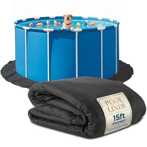 Above Ground Pool Liner Pad 15 Foot Round Pre-Cut Heavy Duty Outdoor Pool Pads for Above Ground Pools Black Swimming Pool Liners for Padding and Protection Thick Pool Mats to Prevent Punctures