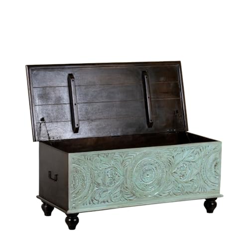 Image of Natura Solid Wood Coffee Table for Living Room Wooden Trunk Box for Storage | Handcrafted Center Table for Living Room with Sandook Storage | Pitara for Home and Bedroom (Walnut and Rustic)
