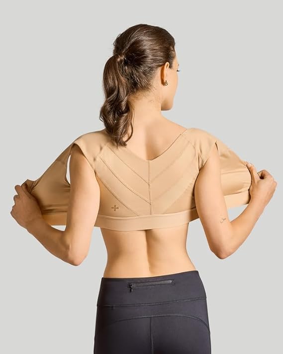 Tommie Copper Shoulder Support Compression Bra with Front Zipper Closure Wireless Posture Corrector & Back Support Bra UPF 504