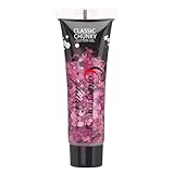 Cologne Collection Chunky Glitzer Gel für Gesicht & Körper 14ml – Dein ultimatives Festival & Karneval Make Up, selbstklebender Body Glitter für Damen & Herren in 7 Farben (Pink)