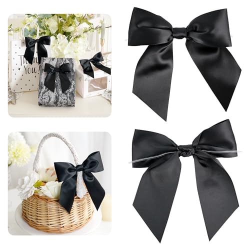 AIMUDI Black Satin Bows 5.5 Bows for Gift Wrapping Satin Twist Tie Bow Premade Ribbon Bow for Treat Bags Invitations Baskets Wreaths Crafts Wedding Birthday Party Baby Shower Decorations 24 PCs