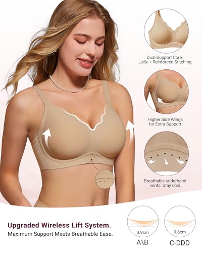 Image of As Fairy Wireless Bras for Women Full Coverage Seamless Scalloped Push Up No Underwire Everyday Bra with Air Holes