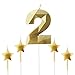 Golden Number 2 Birthday Candles and Star Birthday Candles 2.76 inch Birthday Cake Candles 3D Diamond Shaped Candles are Suitable for Birthday Parties and Anniversary Cake Decorations Candles(Gold 2)