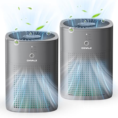 2 Pack CHIVALZ Air Purifiers for Bedroom with True HEPA Filter for Smoke, Dust, Pollen, Pet Dander, Small Air Purifiers for Home Bedroom, Quiet Air Cleaner with 24dB Sleep Mode, Deep Grey