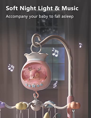 BSROLUNA Baby Crib Mobile with Music and Lights, Baby Mobile for Crib with Remote Control, Hanging Rotating Animal Rattles, 50 Songs and Timing Function, Cartoon Baby Crib Toys for Girls (Baby Pink) - Thumbnail 2