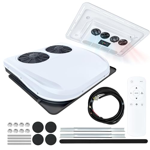 24V RV Rooftop Air Conditioner, Non-Ducted Fast Cooling RV Air Conditioner, 9868BTU Dual Fan RV Air Conditioning Unit for RVs, Trucks, Camper, Construction Vehicles(24V, Cold & Warm)