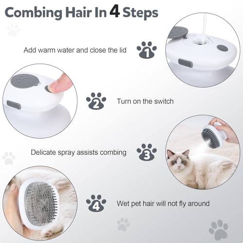 Euqvunn Katzenbürste mit Dampf, 3-in-1 [Massage, Sprühen & Haarentfernung] Dampfbürste Hund, Dampfbürste Katze Wiederaufladbares Dampfbürste Katzen, für Katzen & Hunde | Ultraleises Design (Grau)
