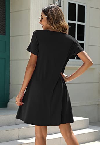 Manydress Women's Summer Casual T Shirt Dresses Short Sleeve Button Down Swing Dress with Pockets MY0352